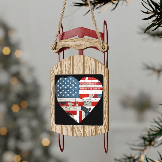 Democracy Defend It Or Lose It USA flag vintage  Sled Ornaments