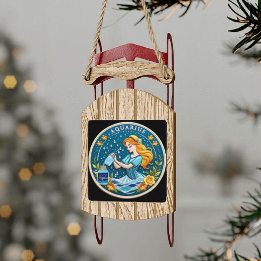 Aquarius Stylish Watercolor Zodiac Illustration Sled Ornaments