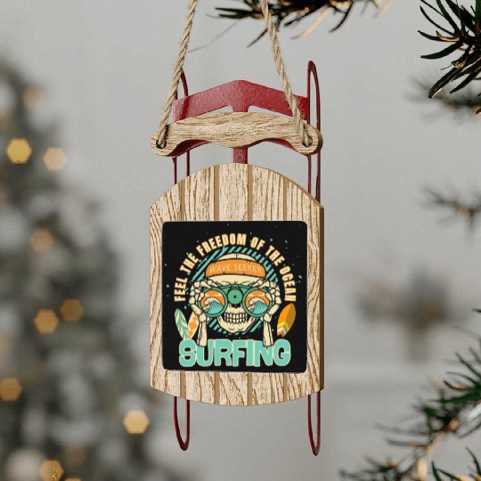 Wave Seeker Surfing Skull Design Sled Ornaments