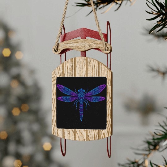 Neon Mythical Dragonfly Illustration Sled Ornaments
