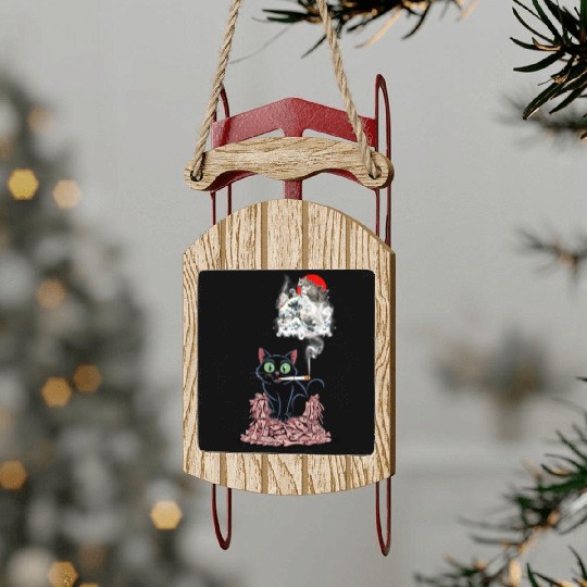 Black Cat Smoking Cigarette Catzilla Sled Ornaments