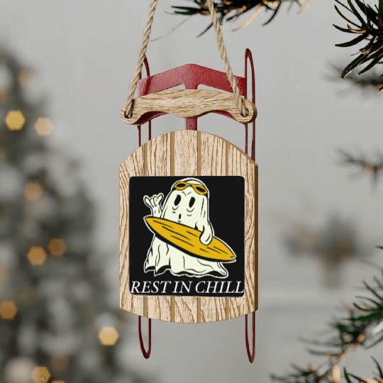 Chill Ghost Surfing with Sunglasses Sled Ornaments