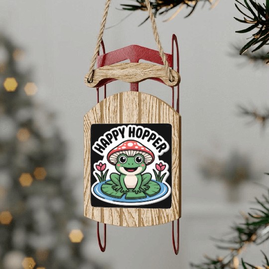 Cute "Happy Hopper" Frog Sticker Design Sled Ornaments