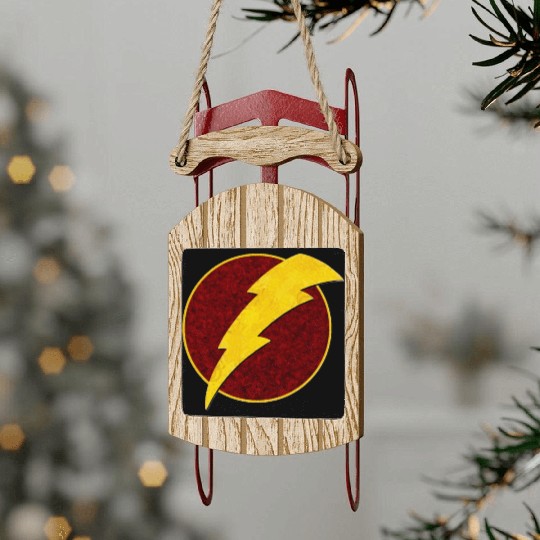 Retro Super Hero Lightning Bolt Sled Ornaments
