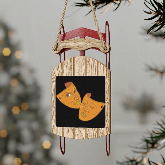 Theater Mask Comedy and Tragedy Mono Line Sled Ornaments