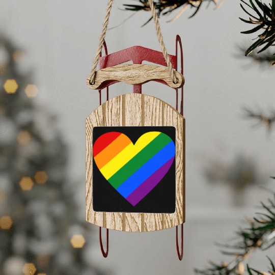 Rainbow Heart Sled Ornaments