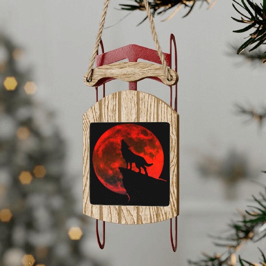 Howling wolf full blood moon space galaxy gift dog Sled Ornaments