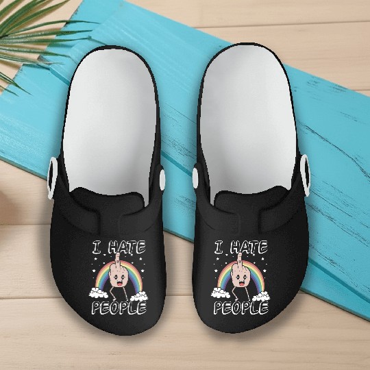 I Hate People Middle Finger Funny Rainbow Gift Slip On Clogs