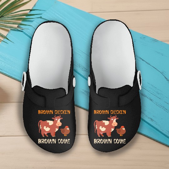 Brown Chicken Brown Cow Slip On Clogs