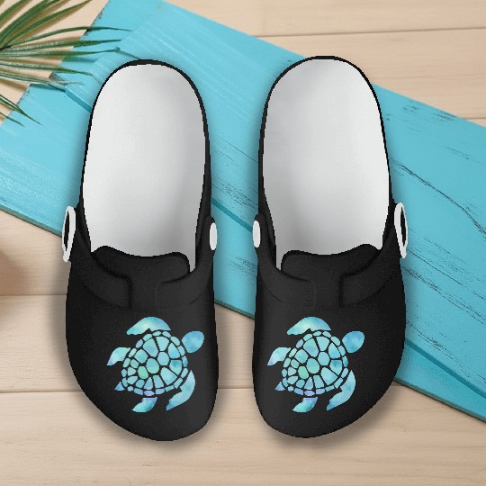 Sea Turtle Watercolor Blue Slip On Clogs