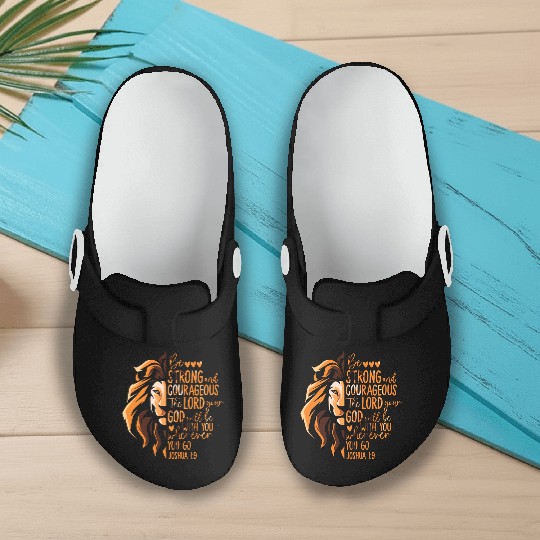 Christian Bible Verse Joshua 1:9 Lion Slip On Clogs