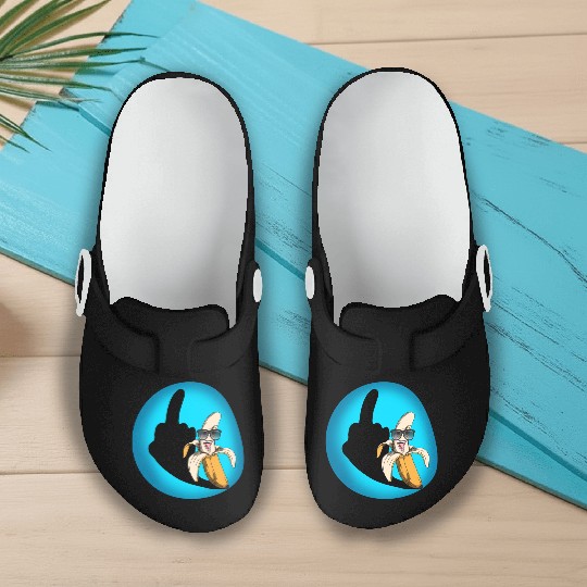 Dirty joke middle finger banana halloween shadow Slip On Clogs
