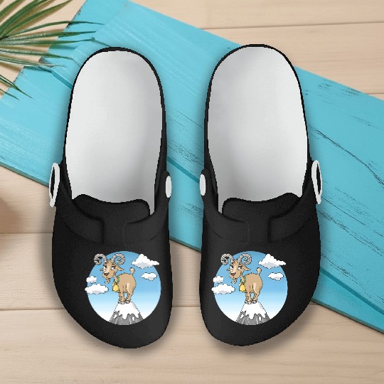 Mountain goat peaks with snow cartoon Slip On Clogs