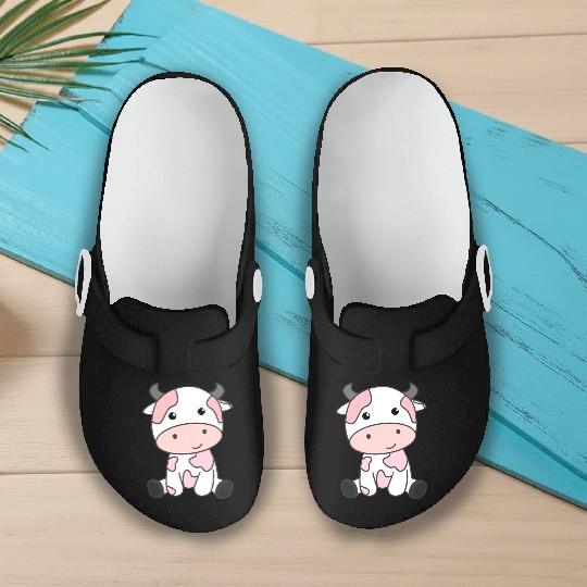 Strawberry Cow Cute Pink Strawberry Cow Kawaii Slip On Clogs
