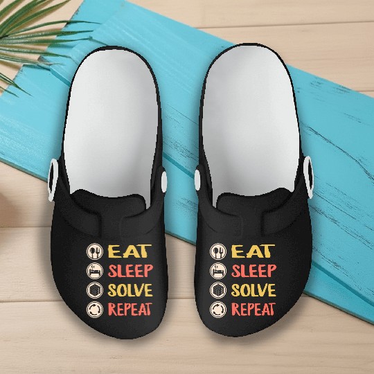 Rubiks Cube Slip On Clogs, Vintage Eat Sleep Solve Repeat