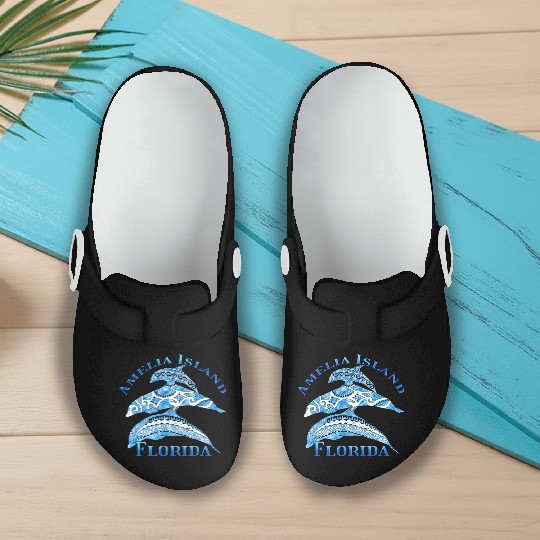 Amelia Island Florida Vacation Tribal Dolphins Slip On Clogs