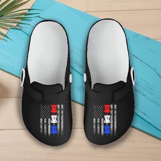 Red White and Blue Disc Golf Flag Slip On Clogs