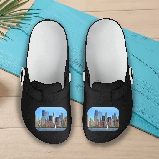 Manhattan NY – Sailboat By Manhattan Skyline Slip On Clogs