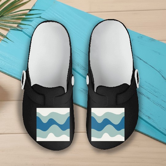Ocean Waves Pattern - Blue and White Slip On Clogs