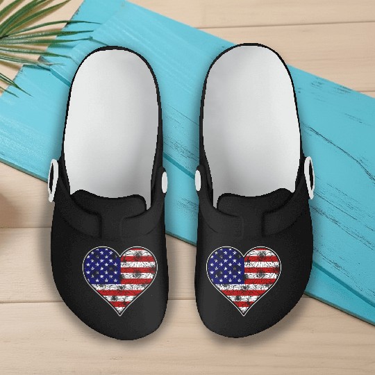 US Patriotic Heart with US FLAG 4th of july Slip On Clogs