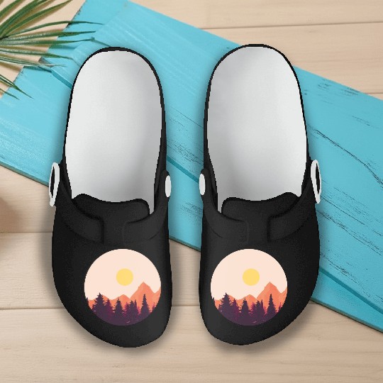 sunset horizon mountains Slip On Clogs