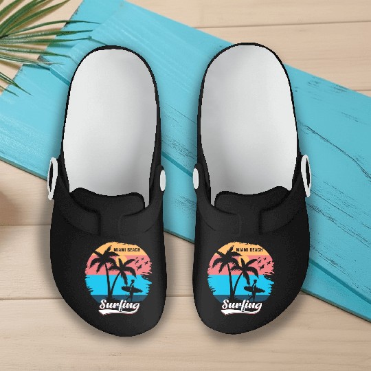 Retro Vintage Sunset Surfing Style Miami Beach Slip On Clogs