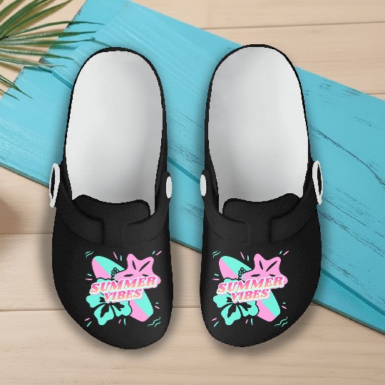 Summer Vibes - Beach, surf, hibiscus and starfish Slip On Clogs