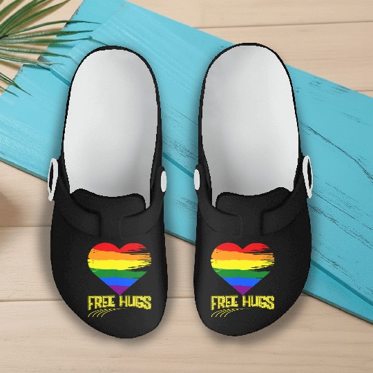 Free Hugs - Heart Festival Love LGBT Pride Rainbow Slip On Clogs