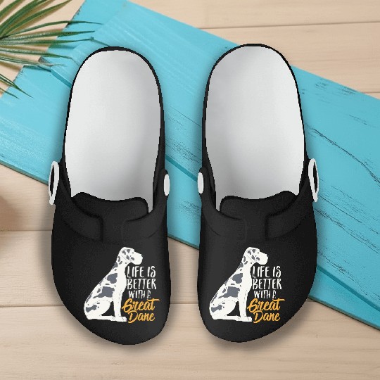 Life Is Better With A Spot Great Dane Cute Funny D Slip On Clogs