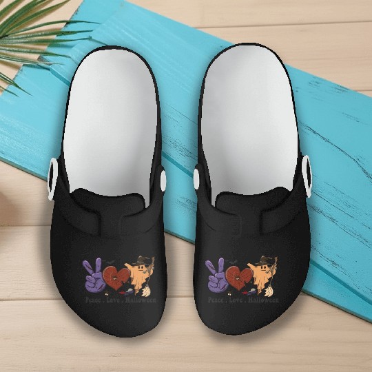 Fun Halloween Designs Peace Love Halloween Slip On Clogs