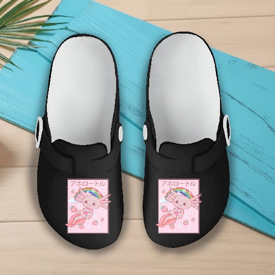 Kawaii Axolotl Strawberry Milk Slip On Clogs