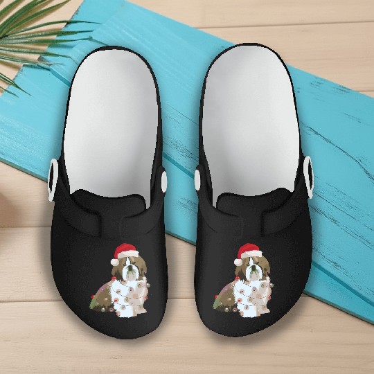 Shih Tzu Christmas Lights Xmas Dog Lover Slip On Clogs