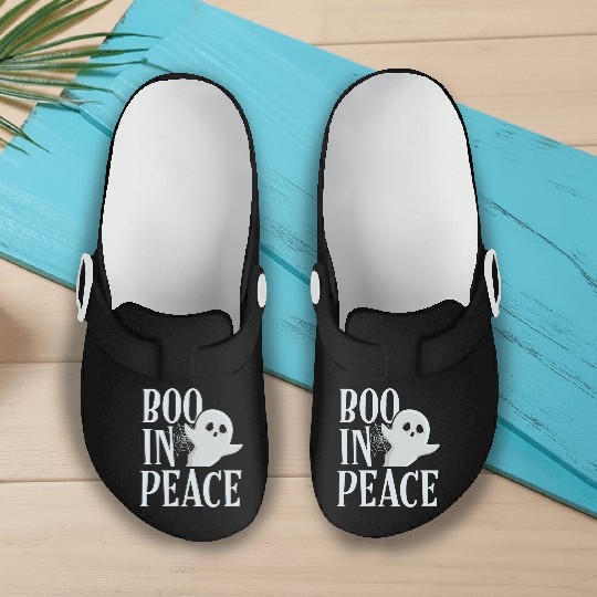 Boo In Peace Scary Horror Specter Ghost Halloween Slip On Clogs