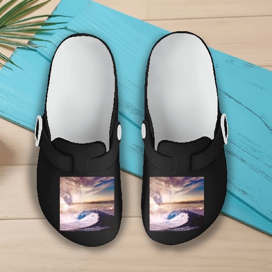 dark blue ocean waves storm fantasy Slip On Clogs