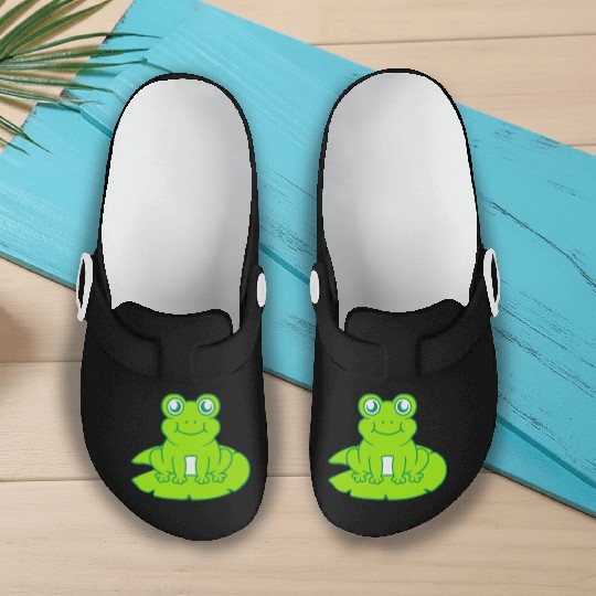 frog sitting water lily sea leaf Slip On Clogs