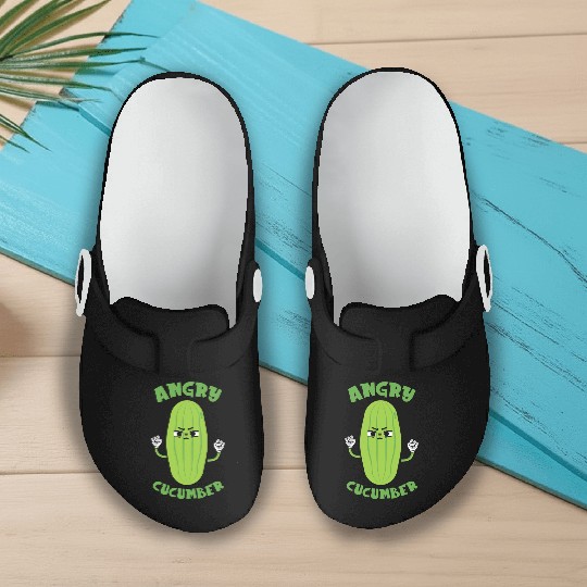 Angry Cucumber Vegetarian Vegetable Veggies Vegan Slip On Clogs