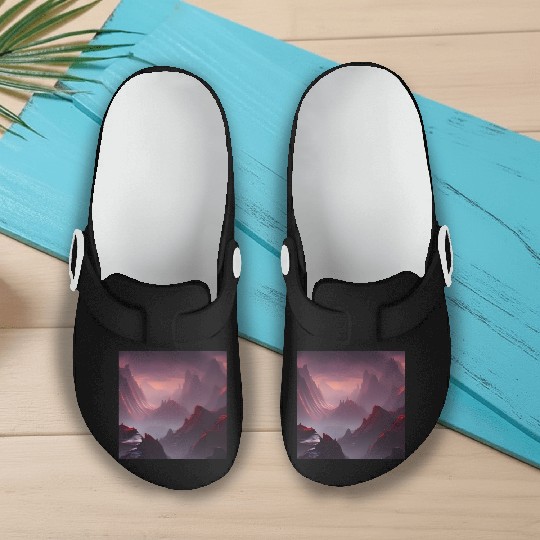 Lonely Red Mountains on an Alien Planet Abstract Slip On Clogs