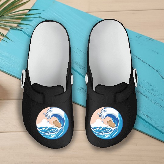 Wave Capybara Surfing Rodent Funny Animal Lover Slip On Clogs