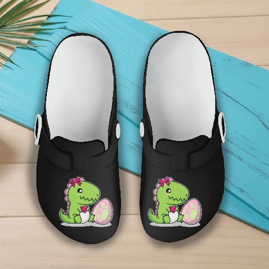 Big sister Cute dino with egg siblings boy girl Slip On Clogs