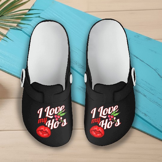 I Love My Ho's Kissing Mouth Mistletoe Christmas Slip On Clogs