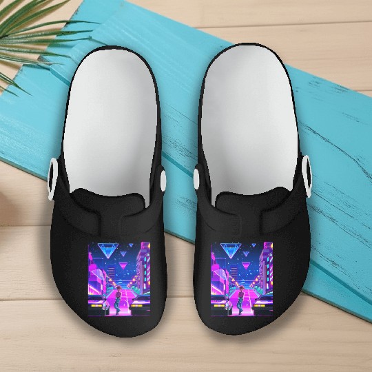 Vaporwave Car Synthwave Girl Slip On Clogs