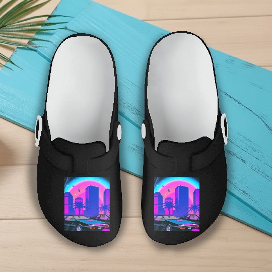 Vaporwave Car Synthwave City Slip On Clogs