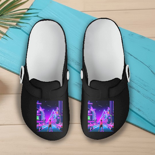 Vaporwave Car Synthwave Girl Slip On Clogs