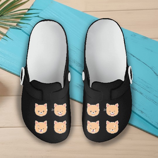 Funny Pomeranian Dog Cartoon Faces Slip On Clogs