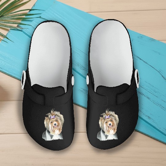Cute Biewer Terrier Dog Watercolor Painting Slip On Clogs