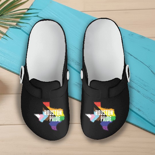 Houston Pride Gay Lesbian Queer Texas Rainbow Flag Slip On Clogs
