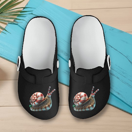 Candy Cane Christmas Snail in Red and white stripe Slip On Clogs