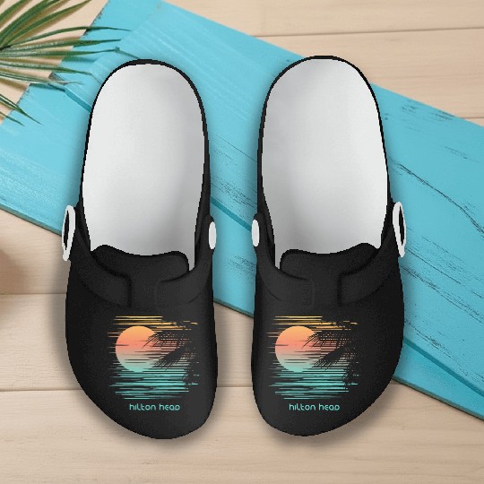 Artistic Hilton Head South Carolina Palm Tree Slip On Clogs