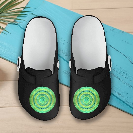 Combination of Green and Blue & Proportional Shape Slip On Clogs