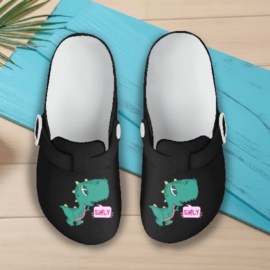 EMILY - Lovely girl name with cute dinosaur Slip On Clogs